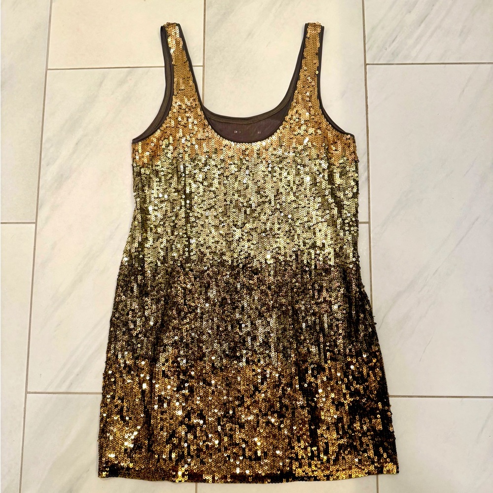 Brand New EXPRESS Bronze/Gold Sequin Lined Tank Mini Dress Size Medium